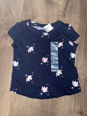 Old Navy Navy Short-Sleeve Tee with Pink & White Unicorns